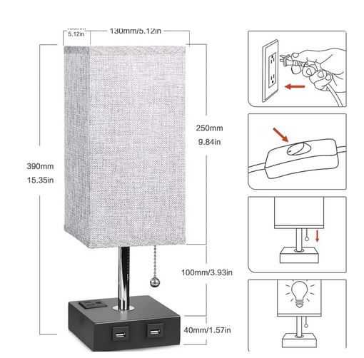 USB Bedside Table Lamp
